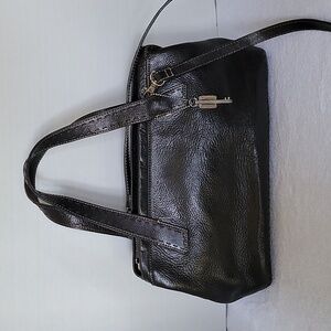 Fossil black leather handbag with removable shoulder strap
